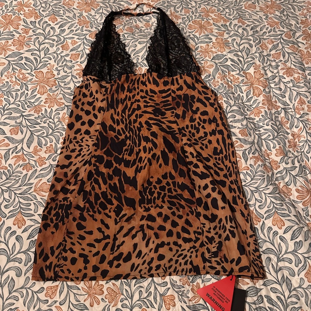 Ego Official Leopard Mini Dress with Black Lace Detail